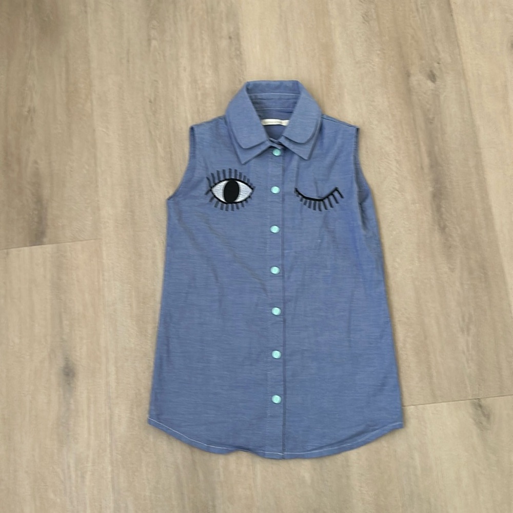 RaspberryPlum blue button up shirt, girls 11-12